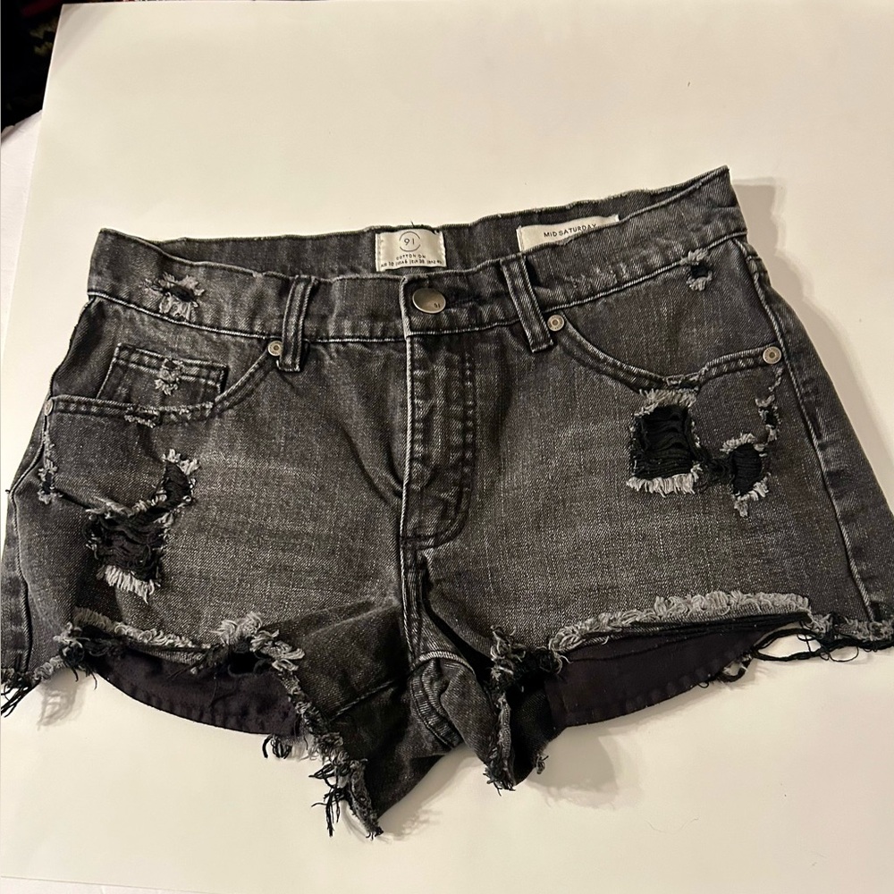 Cotton On 91 Mid Saturday Denim Shorts Distressed Size 6 Black Washed